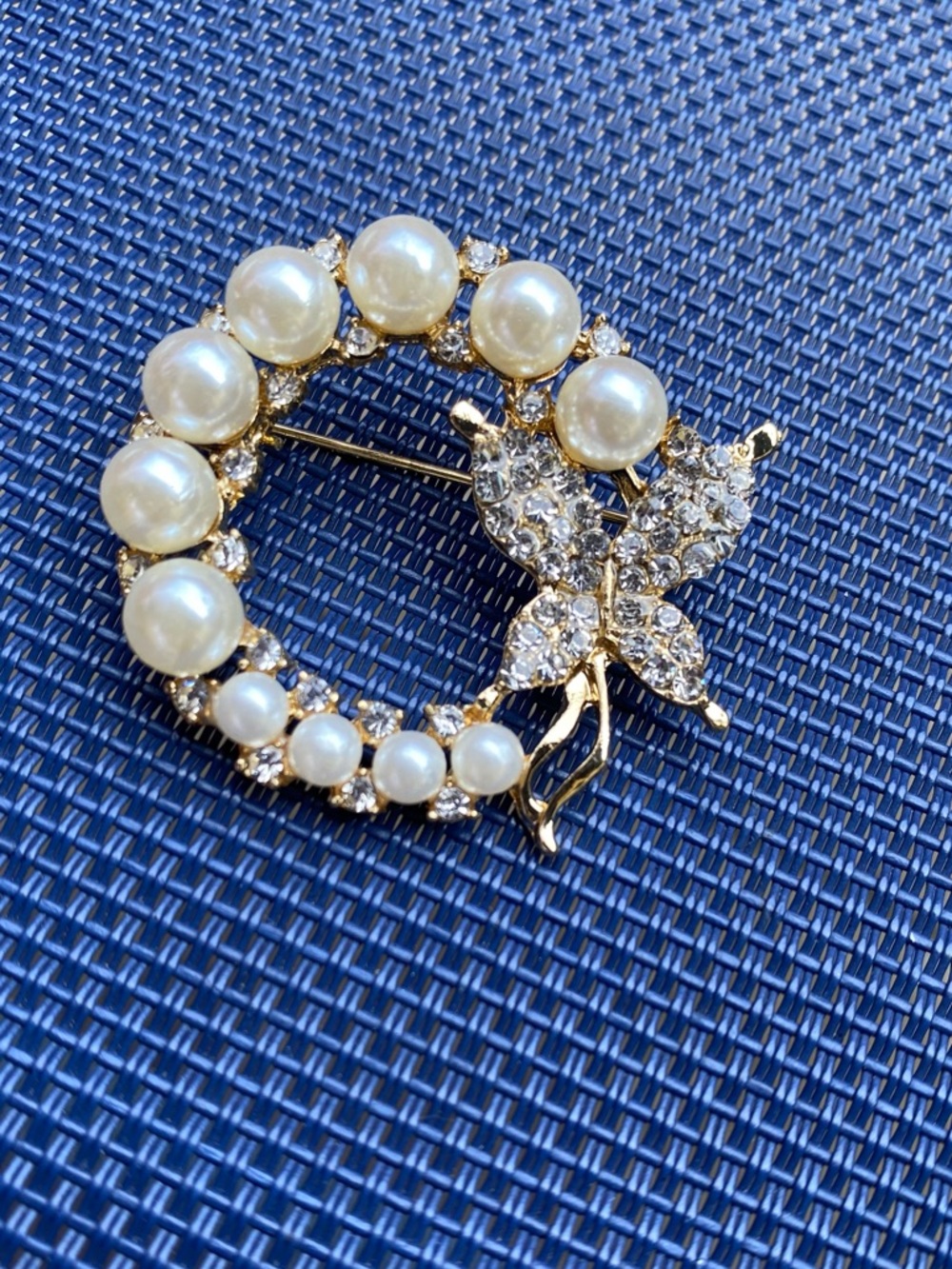 Gold Pearl & Crystal Butterfly Brooch - Women Jewelry